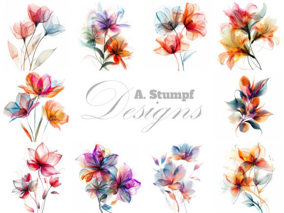 Abstract Flowers Watercolor Clipart Set