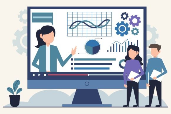 Business People Working on Computer: A Vector Asset for Modern Workflows