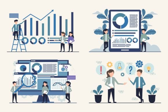 Business Teamwork and Data Analysis Set: A Versatile Vector Resource for Modern Creators