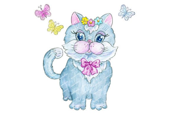 Cute Kitten Butterflies Sublimation PNG