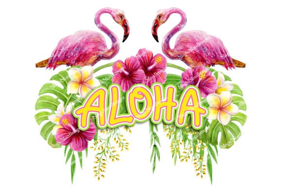 Tropical Flowers Flamingo Aloha Greeting