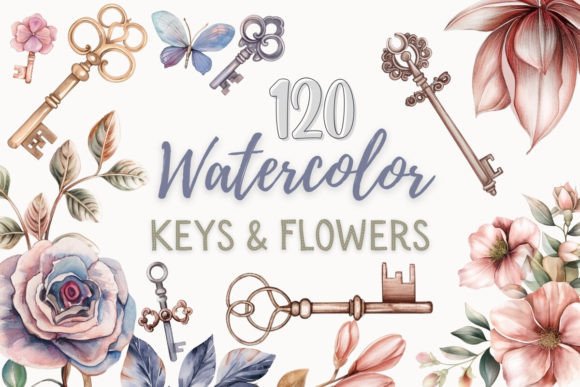Vintage Keys Flowers Clipart Watercolor: A Strategic Asset for Design