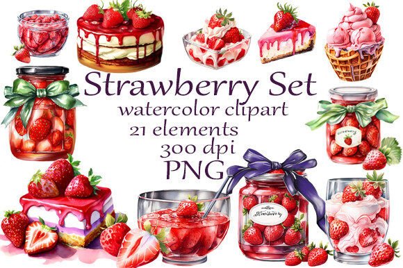 Watercolor Clipart Strawberry Set: Fresh Design Assets